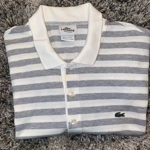 Men’s Large Lacoste Polo Style Shirt White w/ Grey Stripes Size 6